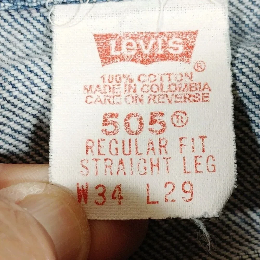 Vintage Levi’s 505 Regular Fit 34 x 29 Denim Blue 1990's Straight Leg 100% Cotto